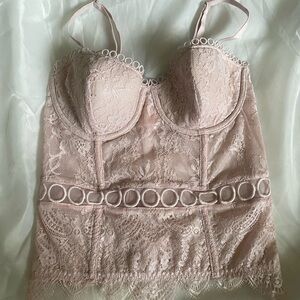 Victoria's Secret Light Pink Lace Mesh Lining Corset Teddy